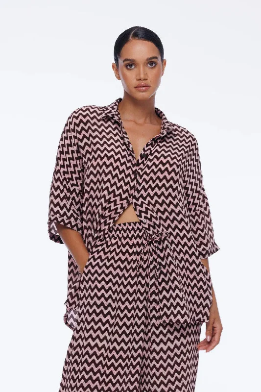 Blak - Santiago Shirt, Ivory and Pink Zig Zag