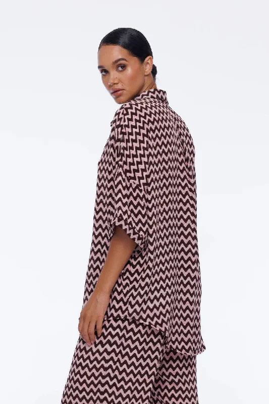 Blak - Santiago Shirt, Ivory and Pink Zig Zag