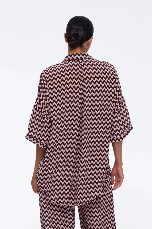 Blak - Santiago Shirt, Ivory and Pink Zig Zag