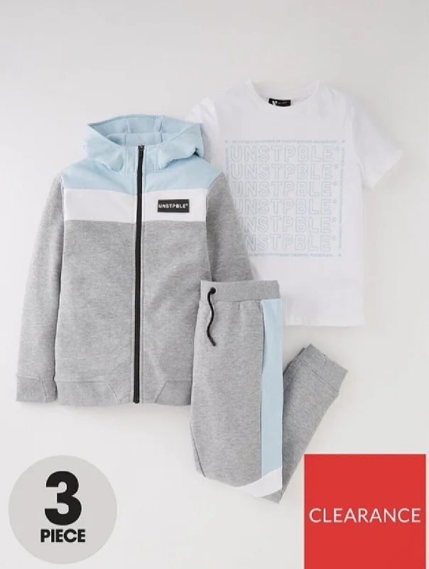 Boys 3 Piece Zip Hoodie, Jogger And T-Shirt Set Size 9 Years **** V336