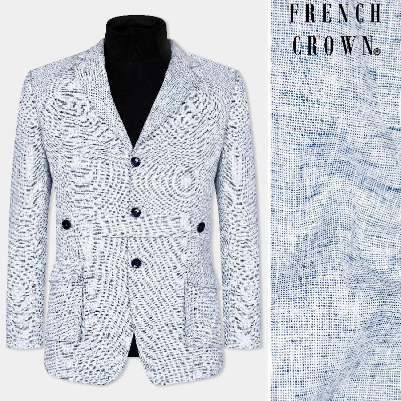 Bright White and Rhino Blue Luxurious Linen Designer Blazer