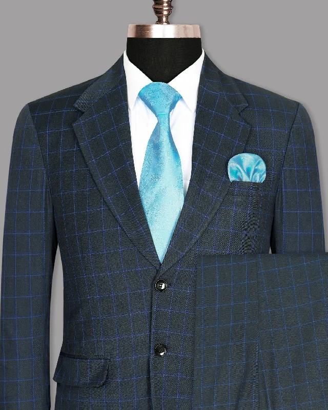 Charcoal with Blue Windowpane Wool Blend Suit