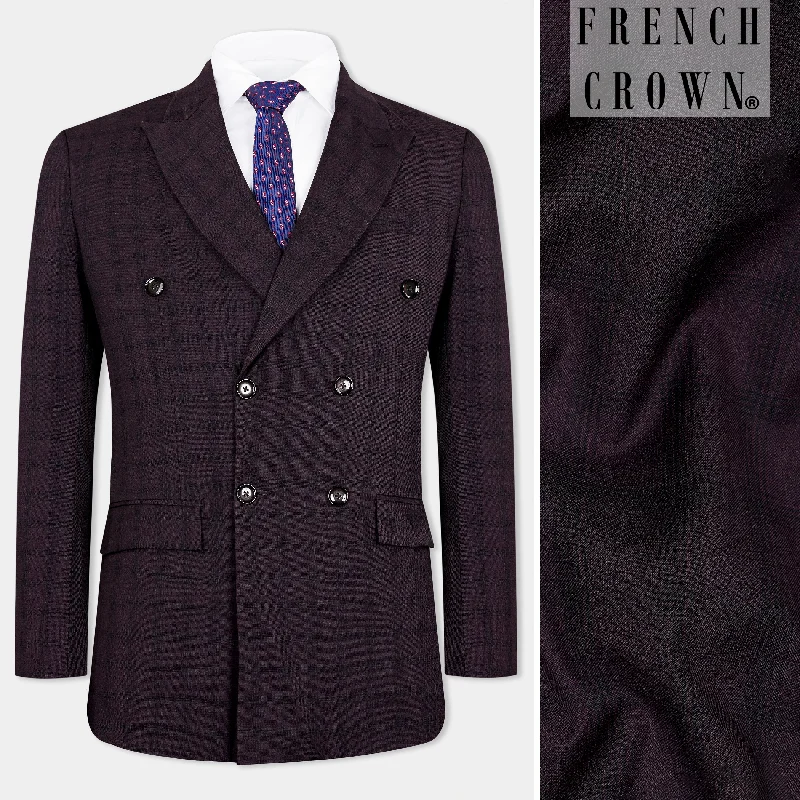 Cinder Purple Checkered Double Breasted Wool Rich Blazer