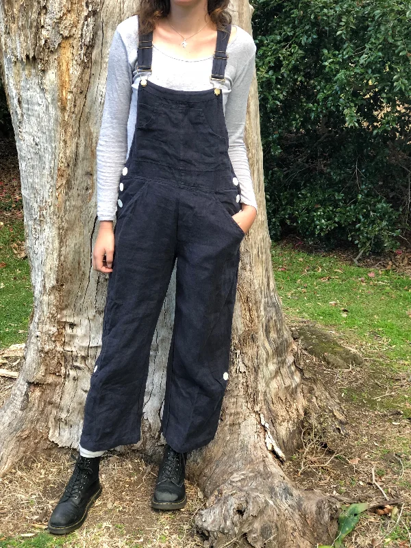 Rustic Linen Overalls - Navy