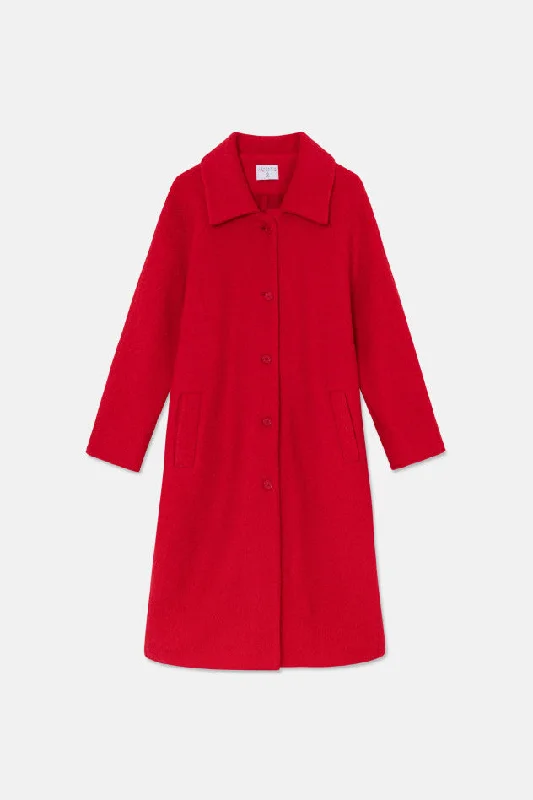 Compania Fantastica Red Midi Coat with Lapel Collar