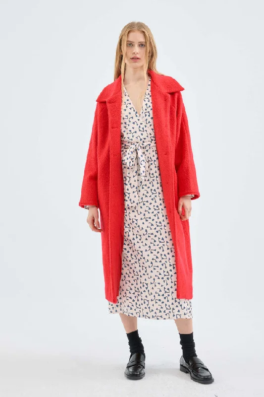 Compania Fantastica Red Midi Coat with Lapel Collar