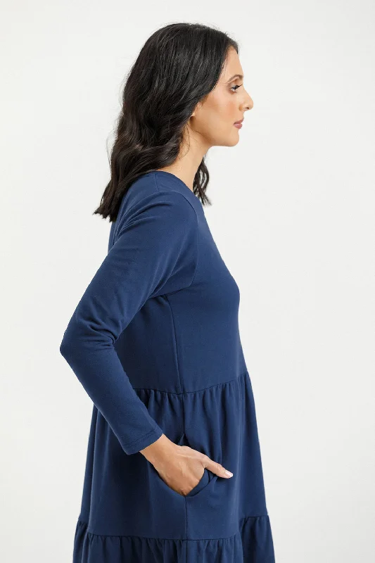 Home Lee L/S Kendall Dress -Indigo Blue