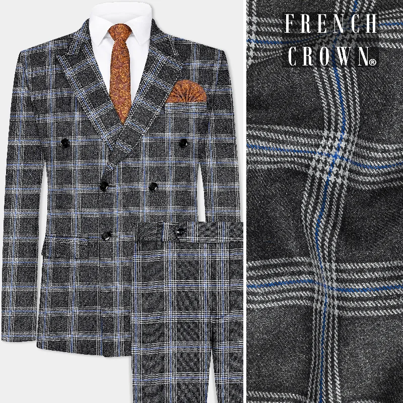 Iridium Gray Plaid Tweed Double Breasted Suit