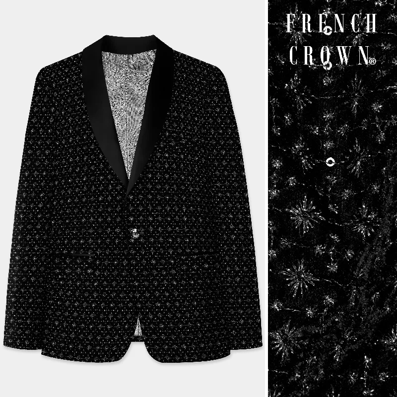 Jade Black Sequin And Thread Embroidered Tuxedo Blazer