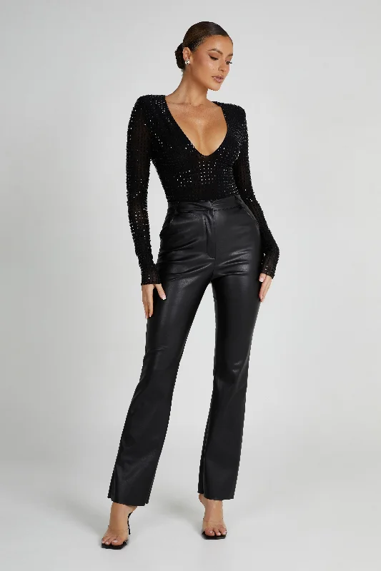 Keenan Square Diamante Bodysuit - Black