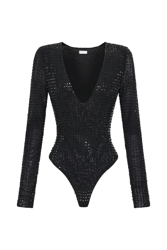 Keenan Square Diamante Bodysuit - Black