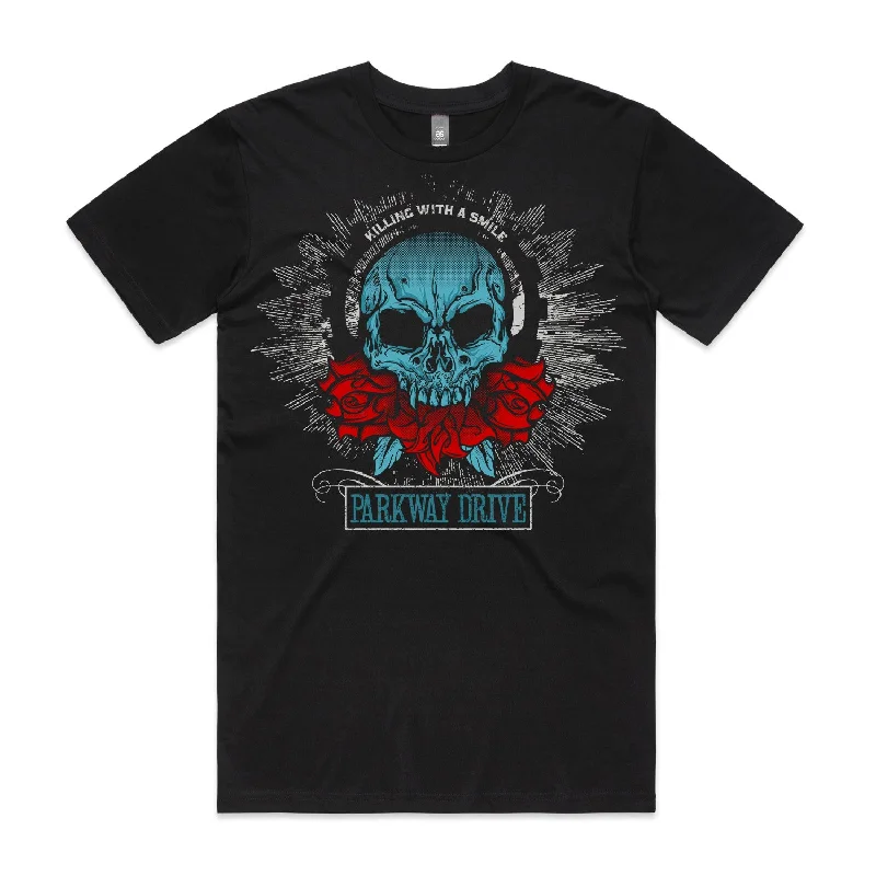 KWAS - Blue Skull & Red Roses T-Shirt