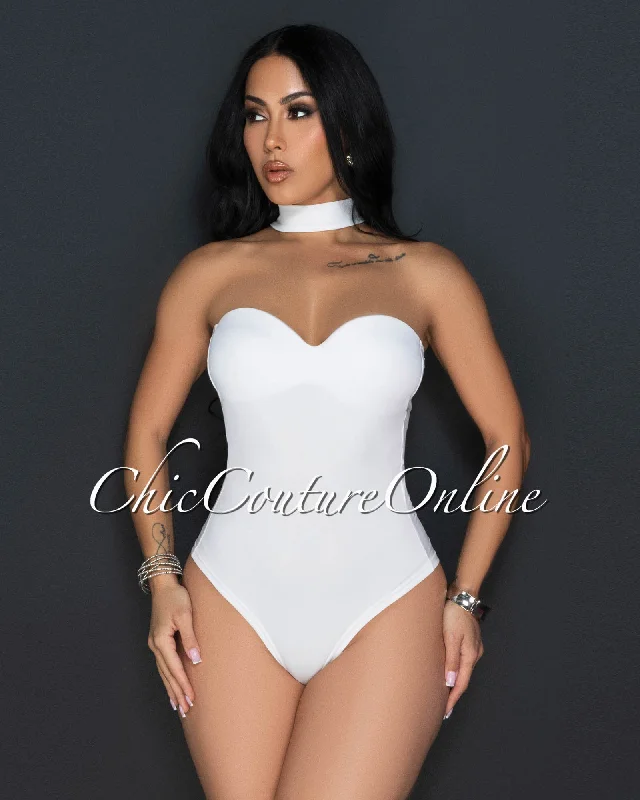 Lolana White Mock Neckline Bustier Bodysuit