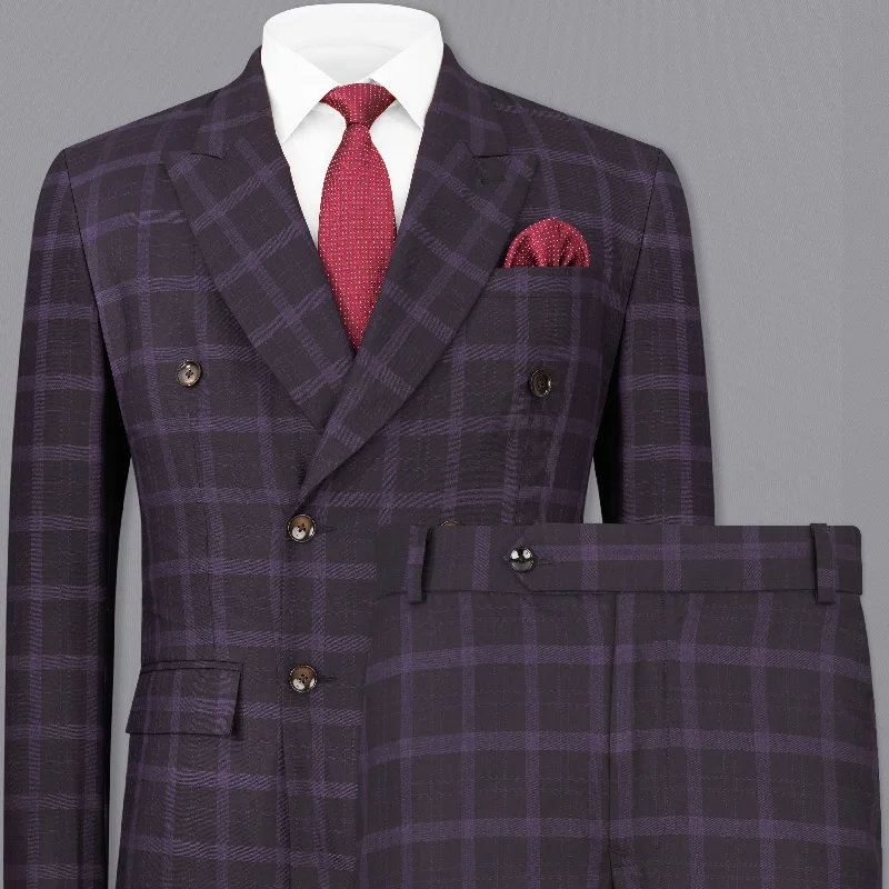 Melanzane Violet and Mortar Purple Plaid Double Breasted Suit