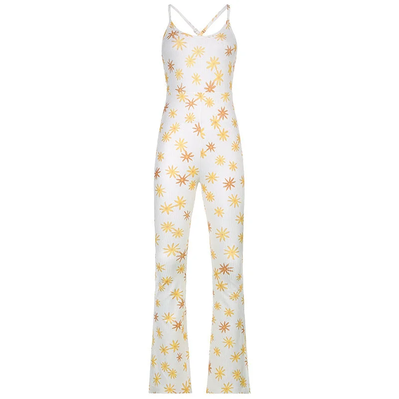 New Style European And American Printed Sling Split Jumpsuit