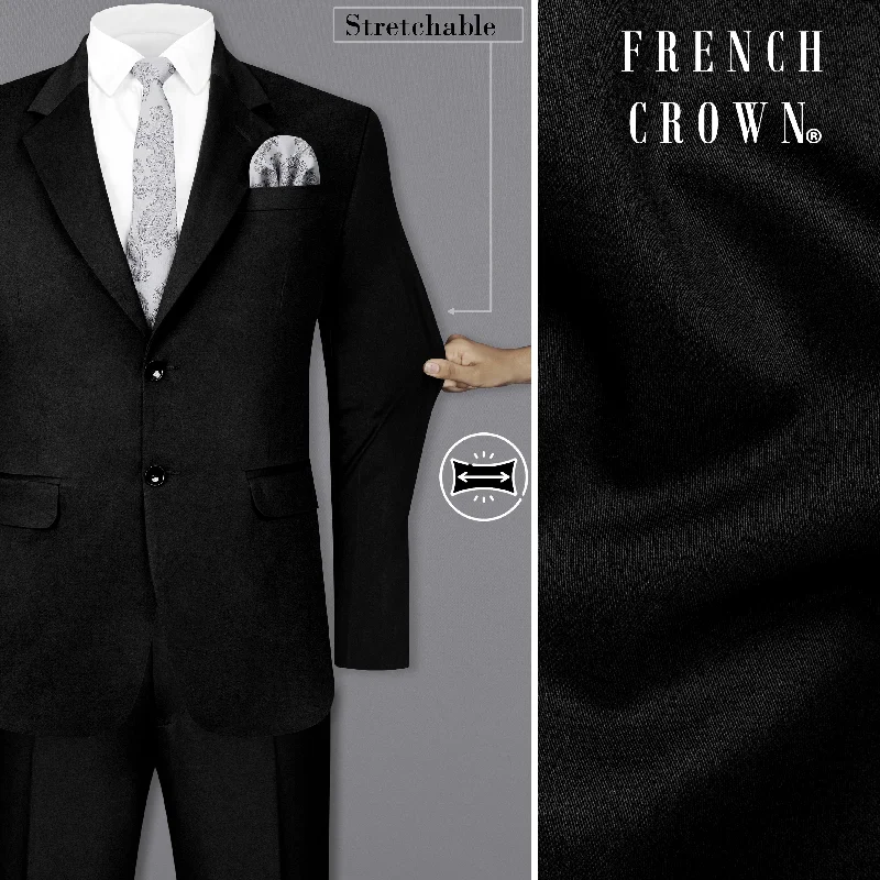 Rich Black Solid Stretchable Premium Cotton Traveler Suit