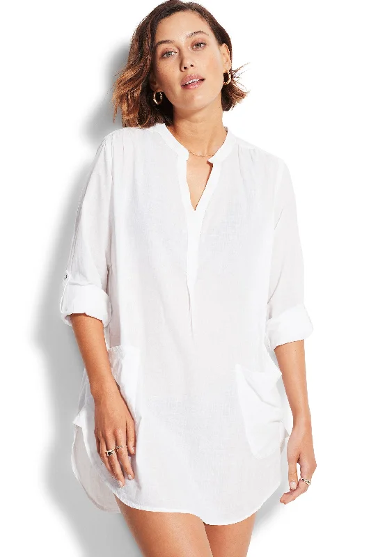 SEAFOLLY BOYFRIEND BEACH SHIRT - WHITE