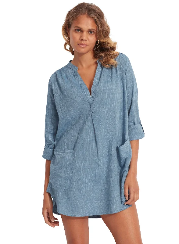 SEAFOLLY BOYFRIEND BEACH SHIRT - CHAMBRAY