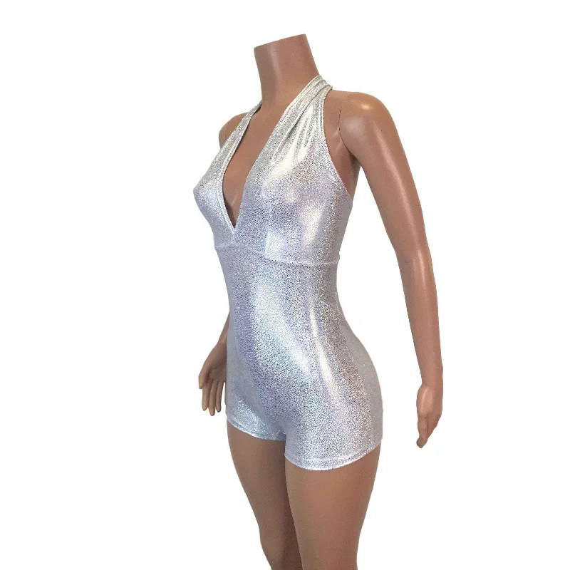 Halter Romper - Silver Holographic