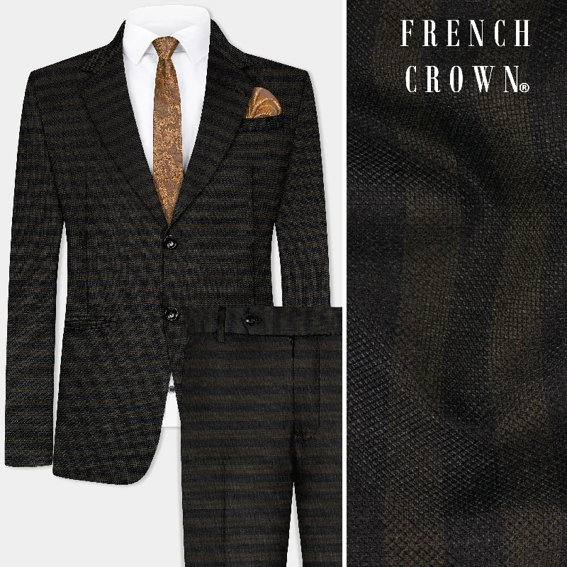 Taupe Brown With Jade Black Striped Wool Blend Suit