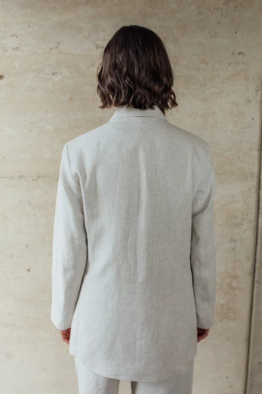 The Cove Linen Double Breasted Jacket - Natural