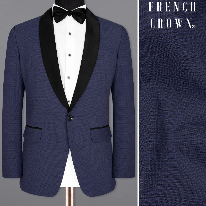 Valhalla Blue subtle plaid Wool Rich Tuxedo Blazer