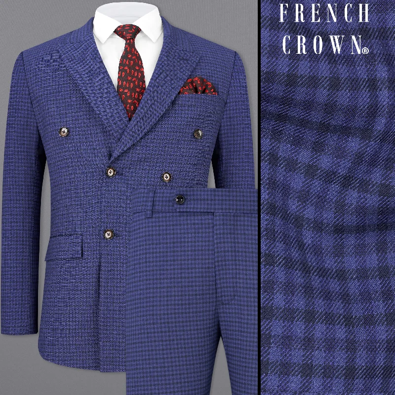 Victoria Blue Gingham Checkered Double Breasted Suit