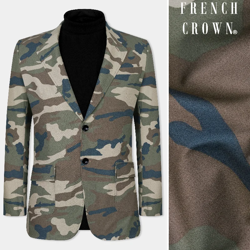 Wenge Green and Eagle Brown Camouflage Premium Cotton Designer Blazer