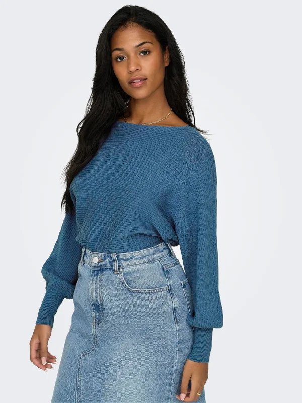 Adaline Ribbed Sweater- Blue- Only