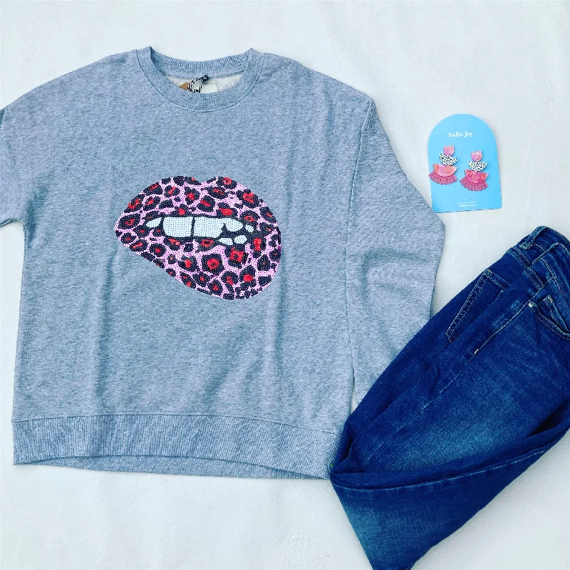 Leopard Lips sweater - heather grey