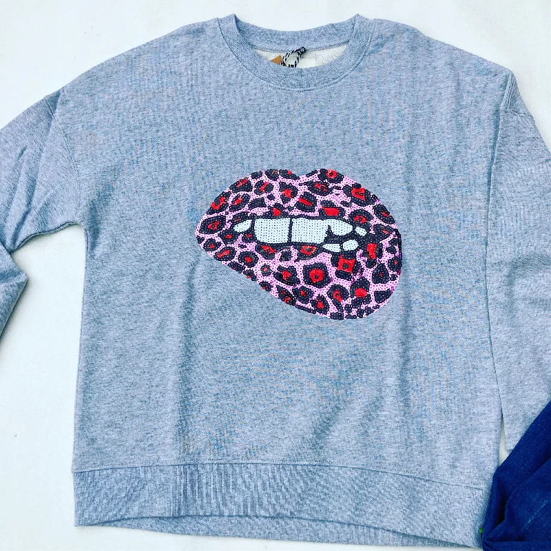 Leopard Lips sweater - heather grey