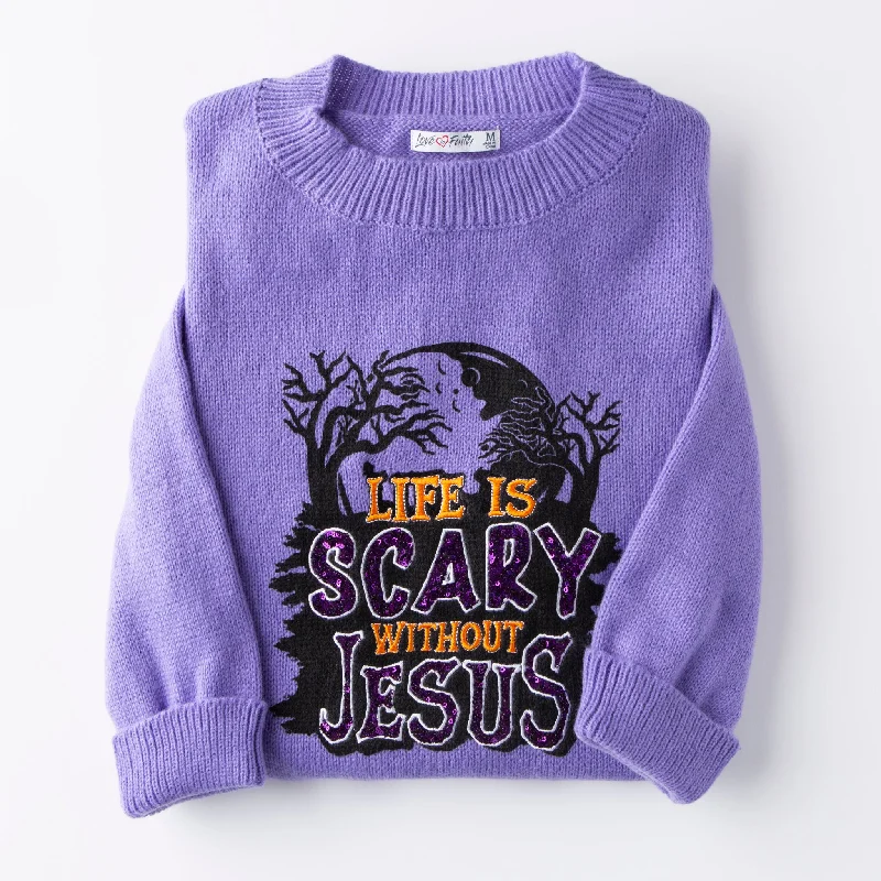 Life is Scary without Jesus Knit Sequin Sweater