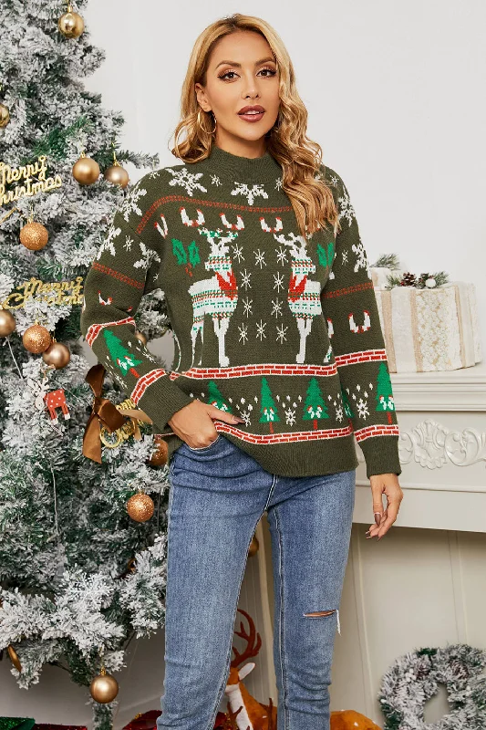 Long Sleeve Fawn Jacquard Christmas Sweater